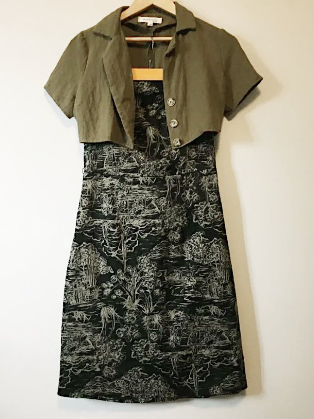 Vintage Y2K Le Chateau Gothic Toile Dress M Black & Sage